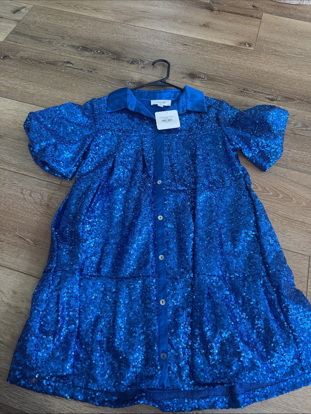 Peach Love California Royal Blue Sequin Shirt Dress party special occasion